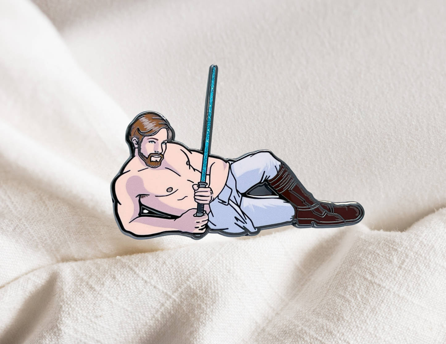 Obi Wan Kenobi on a white linen sheet