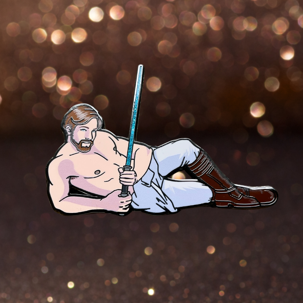 Pin of Obiwan on a glitter background